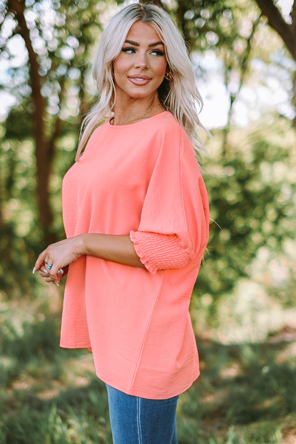Rose Smocked Wrist Shift Top