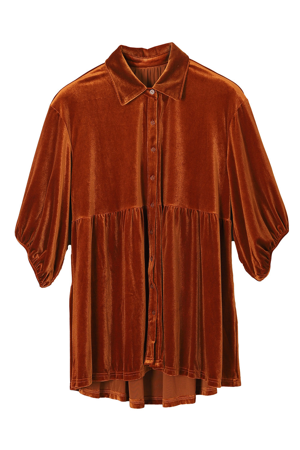 Pale Khaki 3/4 Sleeve Tunic Babydoll Velvet Shirt