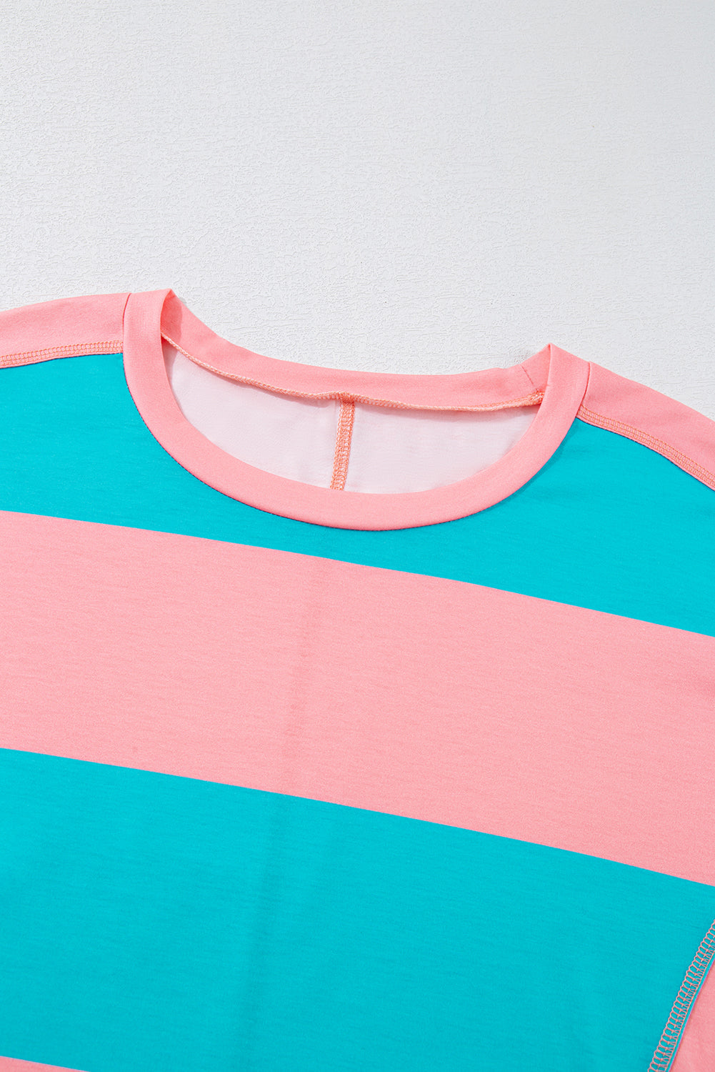 Blue Colorblock Striped Drop Shoulder Loose Top