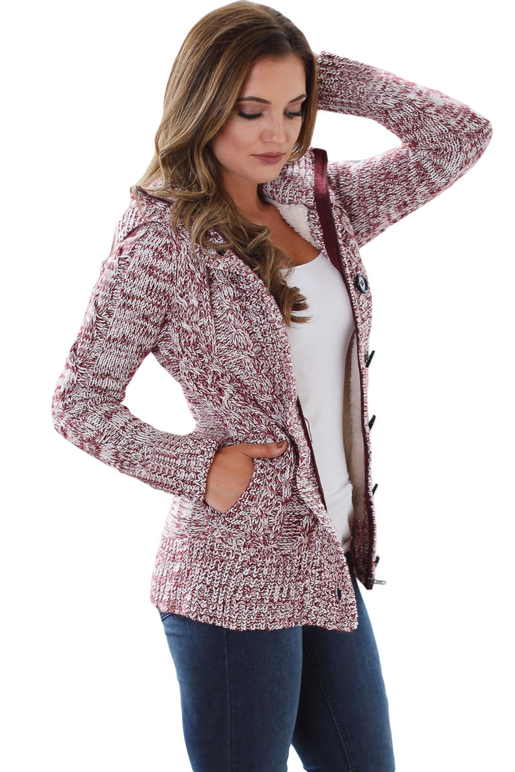 Navy Blue Long Sleeve Button-up Hooded Cardigans