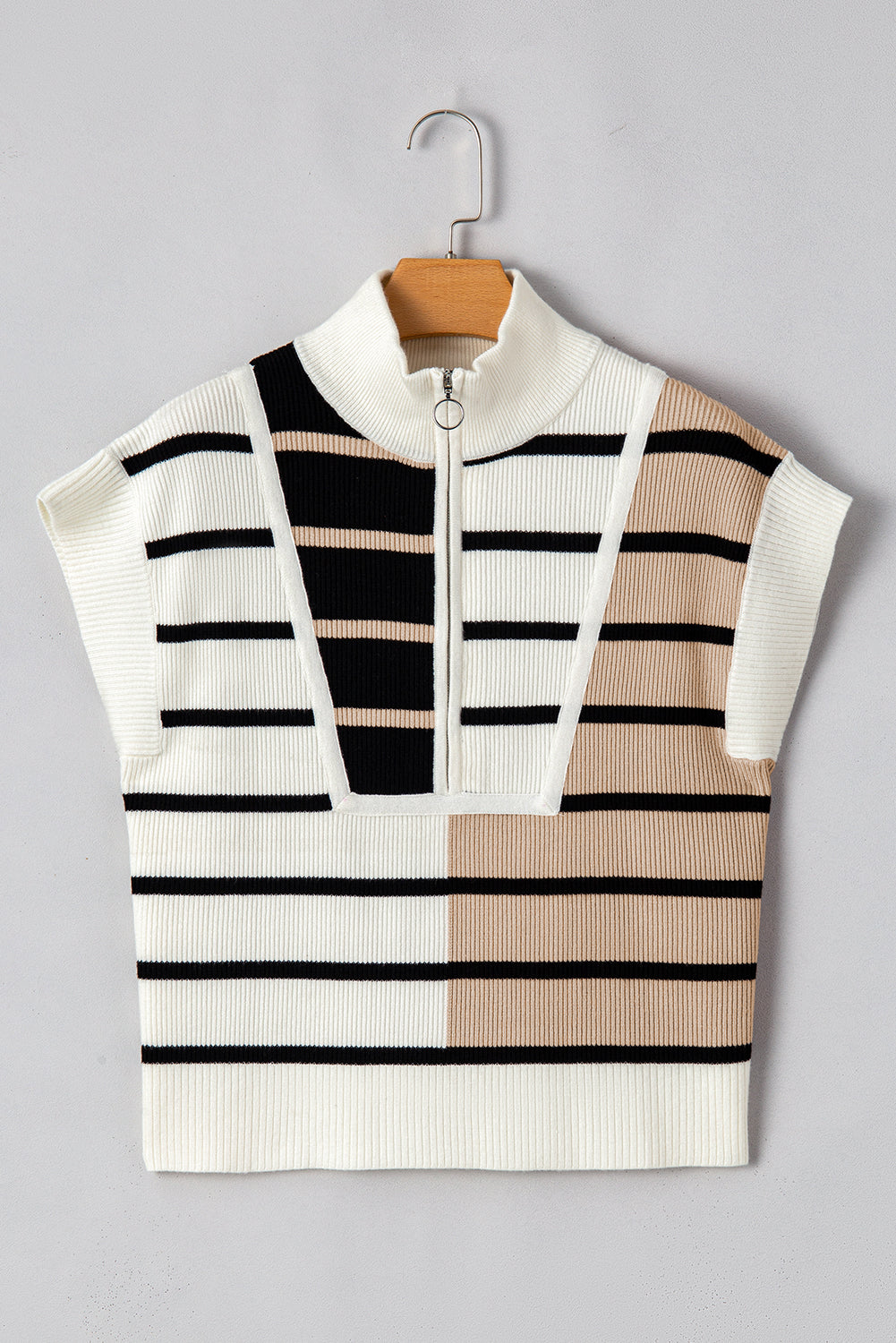 Sky Blue Stripe Colorblock Quarter Zip Collar Sweater Vest