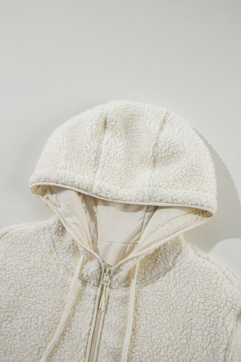 Medium Grey Fleece Zip Up Drawstring Hooded Pocketed Jacket