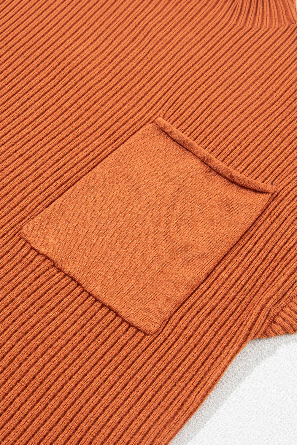 Beau Blue Patch Pocket Ribbed Knit Short Sleeve Sweater