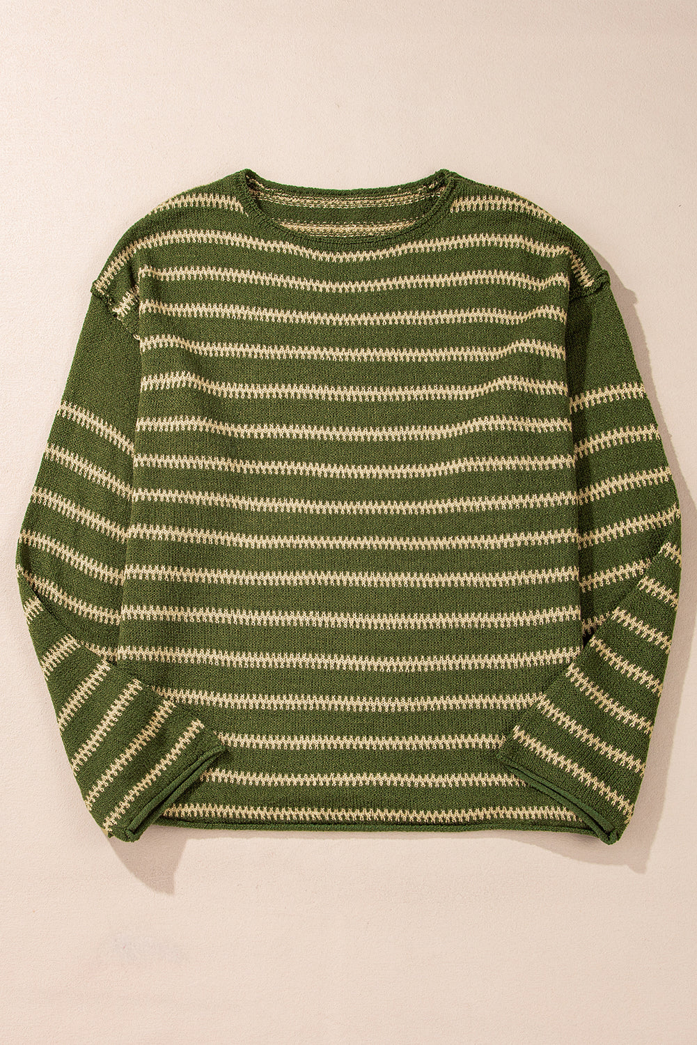Khaki Stripe Drop Shoulder Casual Sweater