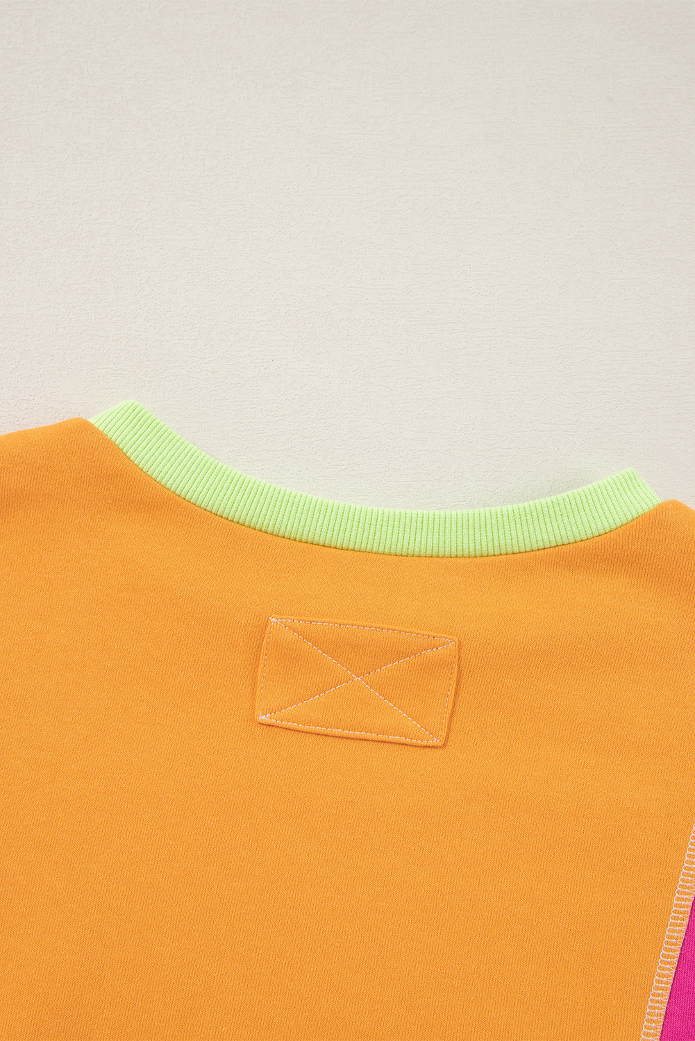 Dark Green Colorblock Patchwork Exposed Stitching Oversize Top