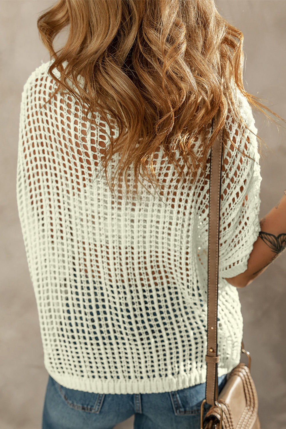 Light French Beige Crochet Flower Hollow-out Sweater T Shirt