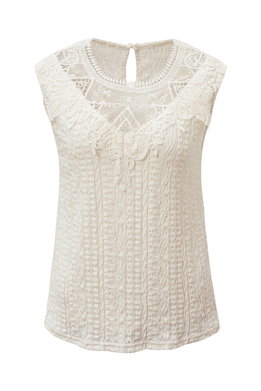 Black Guipure Lace Crochet Keyhole Back Tank Top