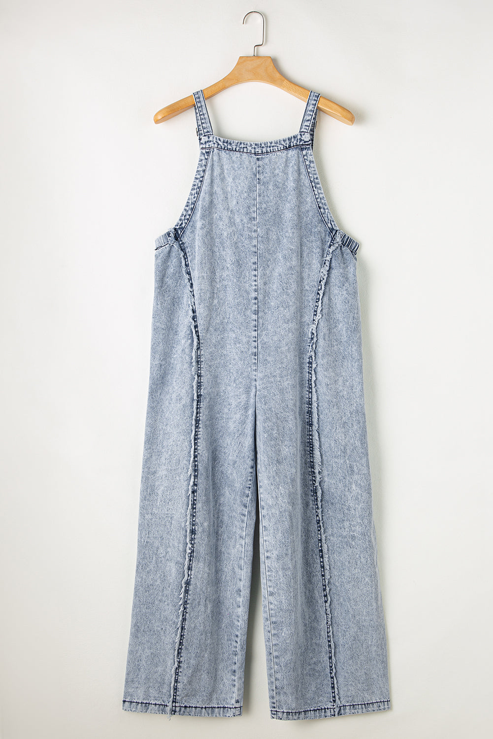Dark Grey Light Wash Frayed Exposed Seam Wide Leg Denim Overall