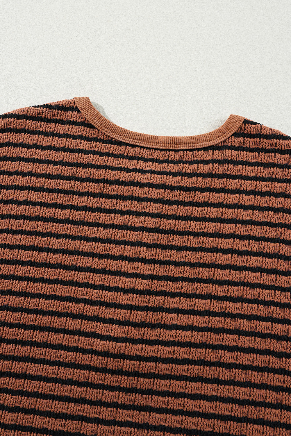 Green Stripe Textured Frilly Trim Buttons Henley Long Sleeve Top