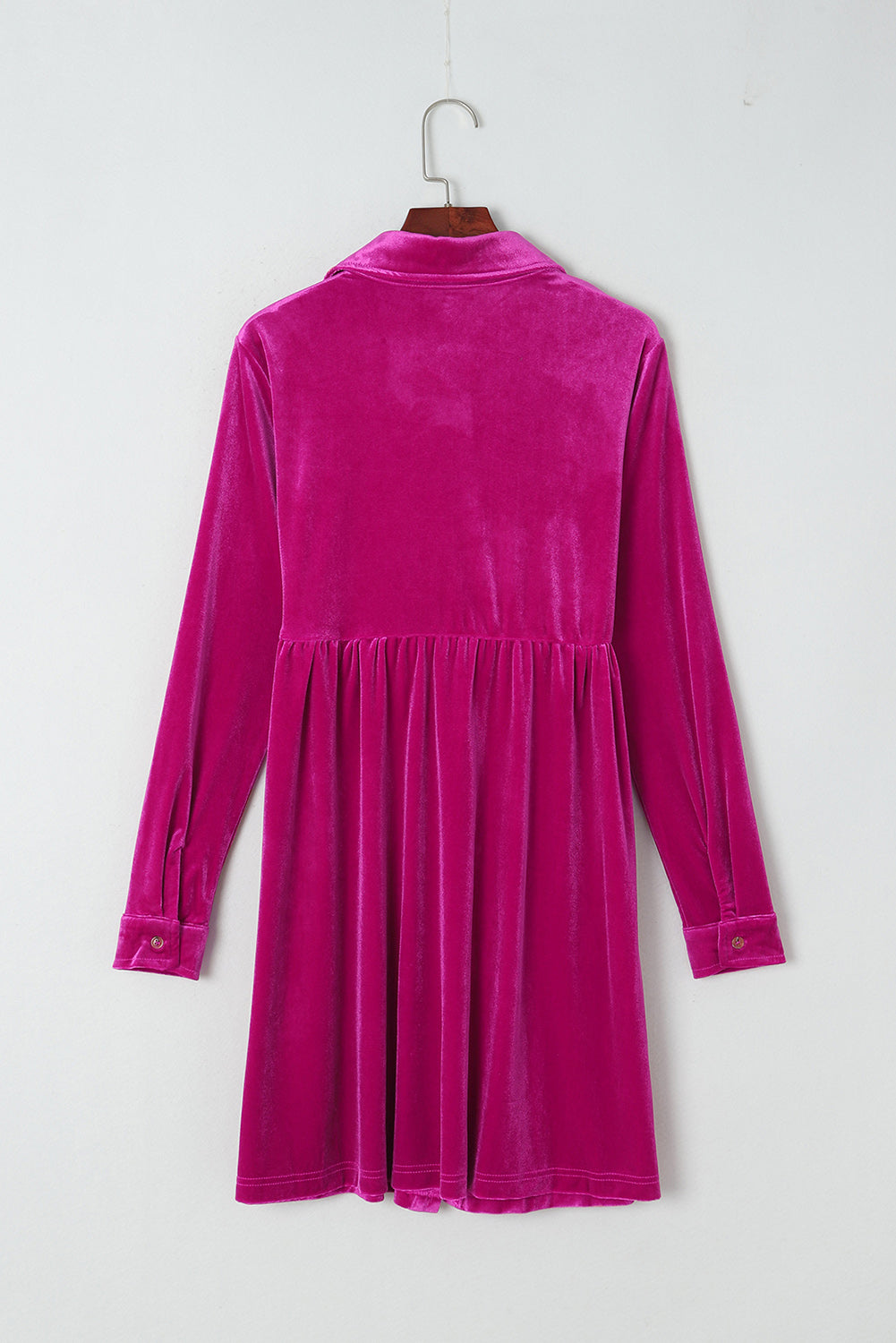 Green Long Sleeve Ruffle Velvet Button Up Dress