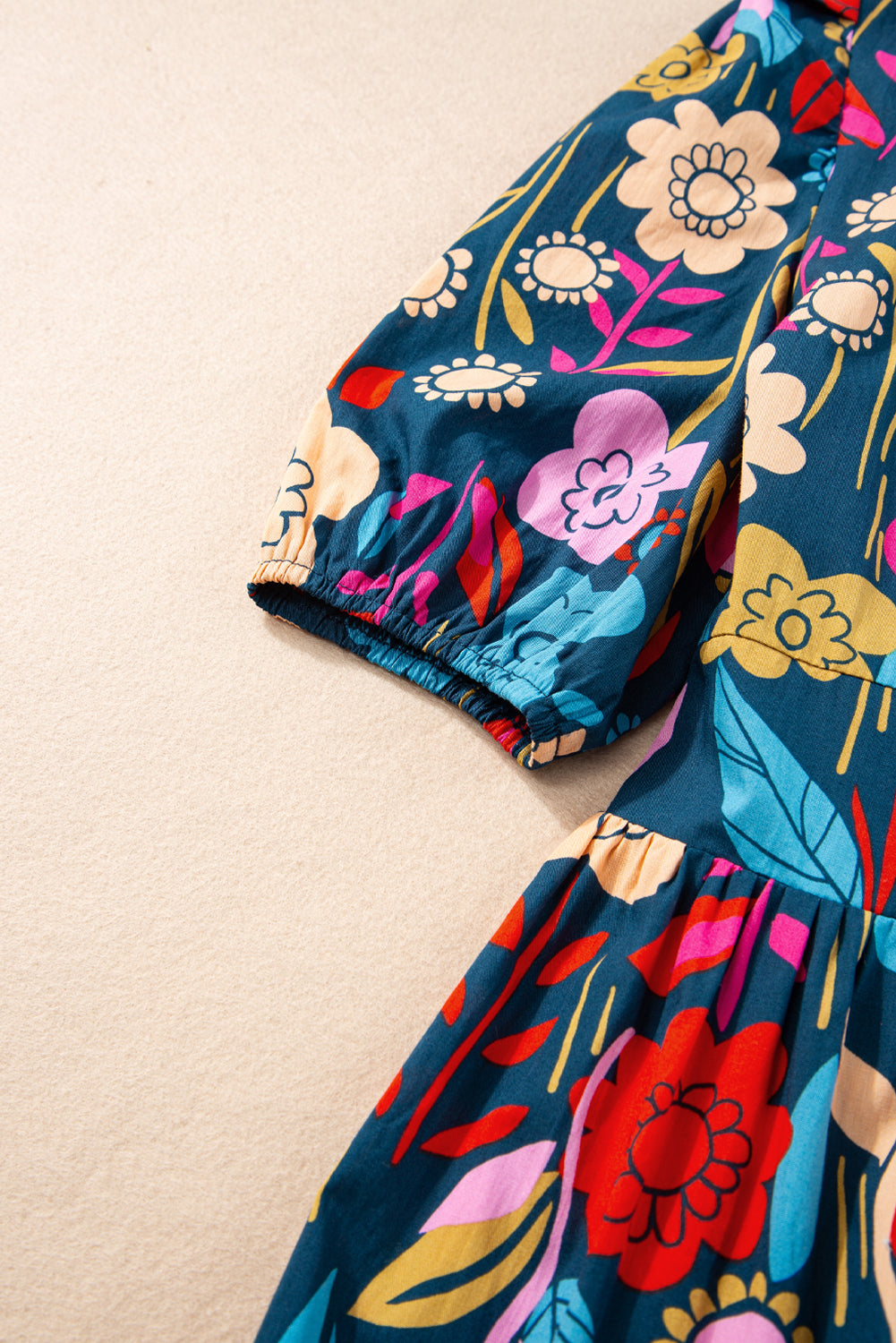 Black Retro Floral Printed Split Neck Maxi Dress