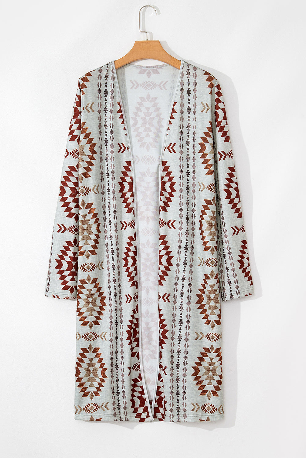 Sky Blue Western Aztec Printed Open Front Long Cardigan