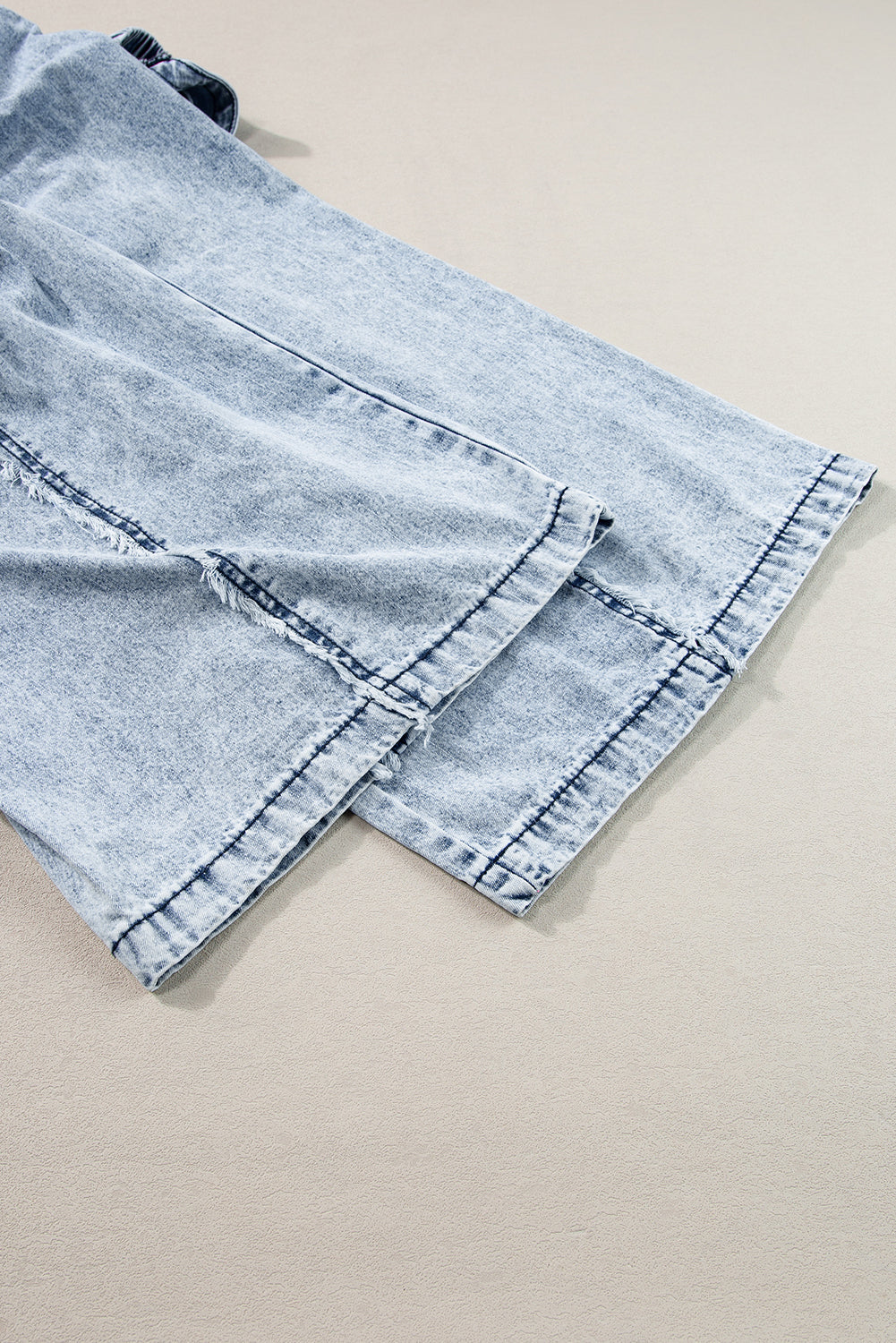 Dark Grey Light Wash Frayed Exposed Seam Wide Leg Denim Overall