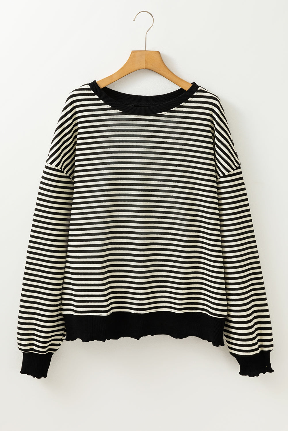 Pink Stripe Loose Drop Shoulder Long Sleeve Top