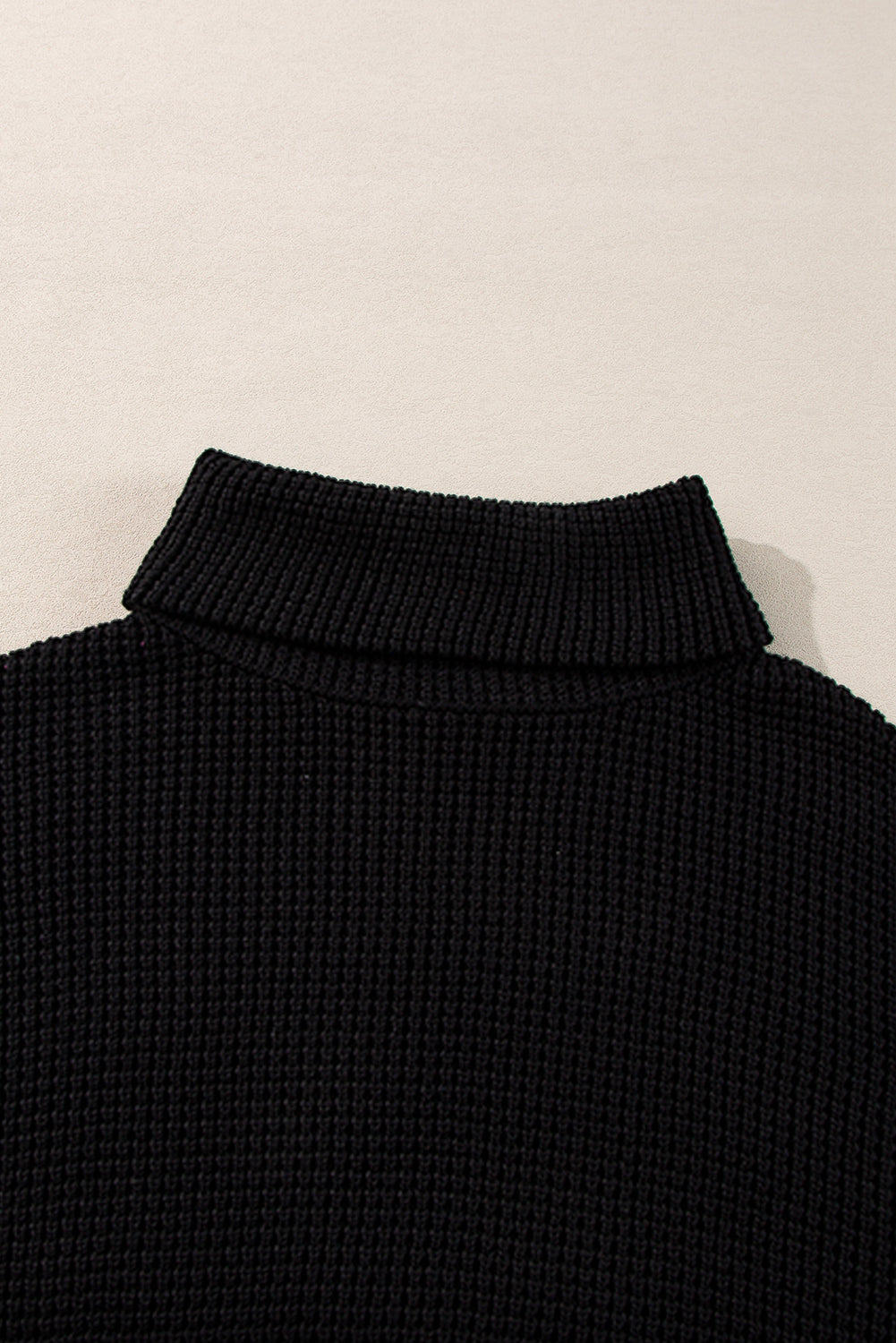 Smoke Gray Striped Plaid Patchwork Waffle Knit Turtleneck Sweater