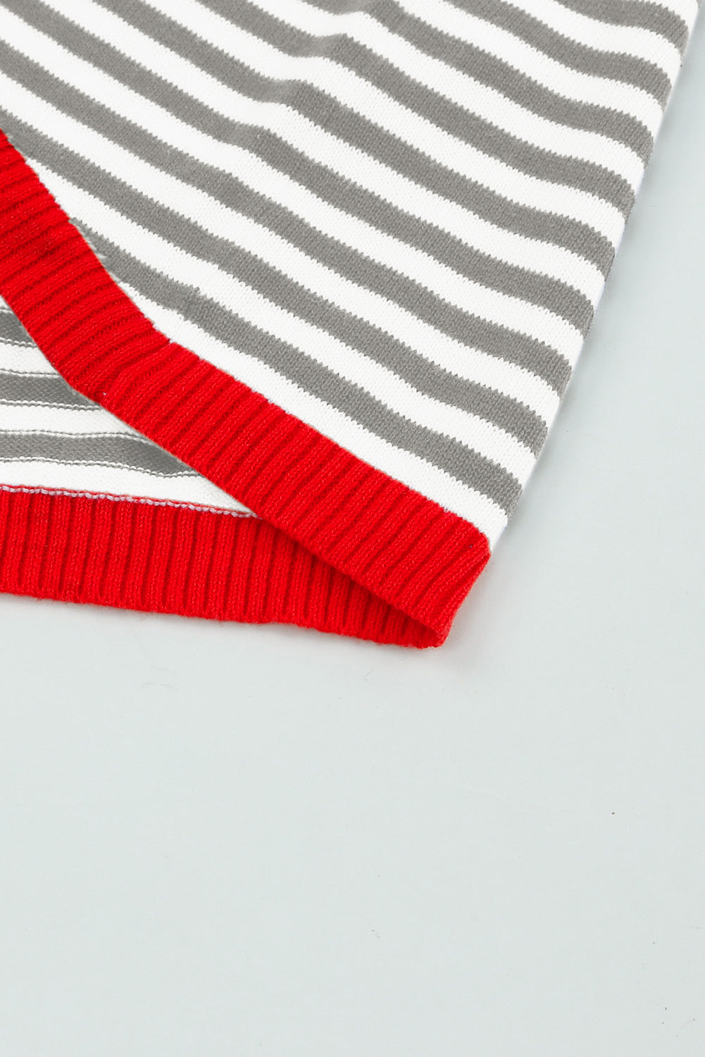 Fiery Red Contrast Trimmed Striped Drop Shoulder Sweater