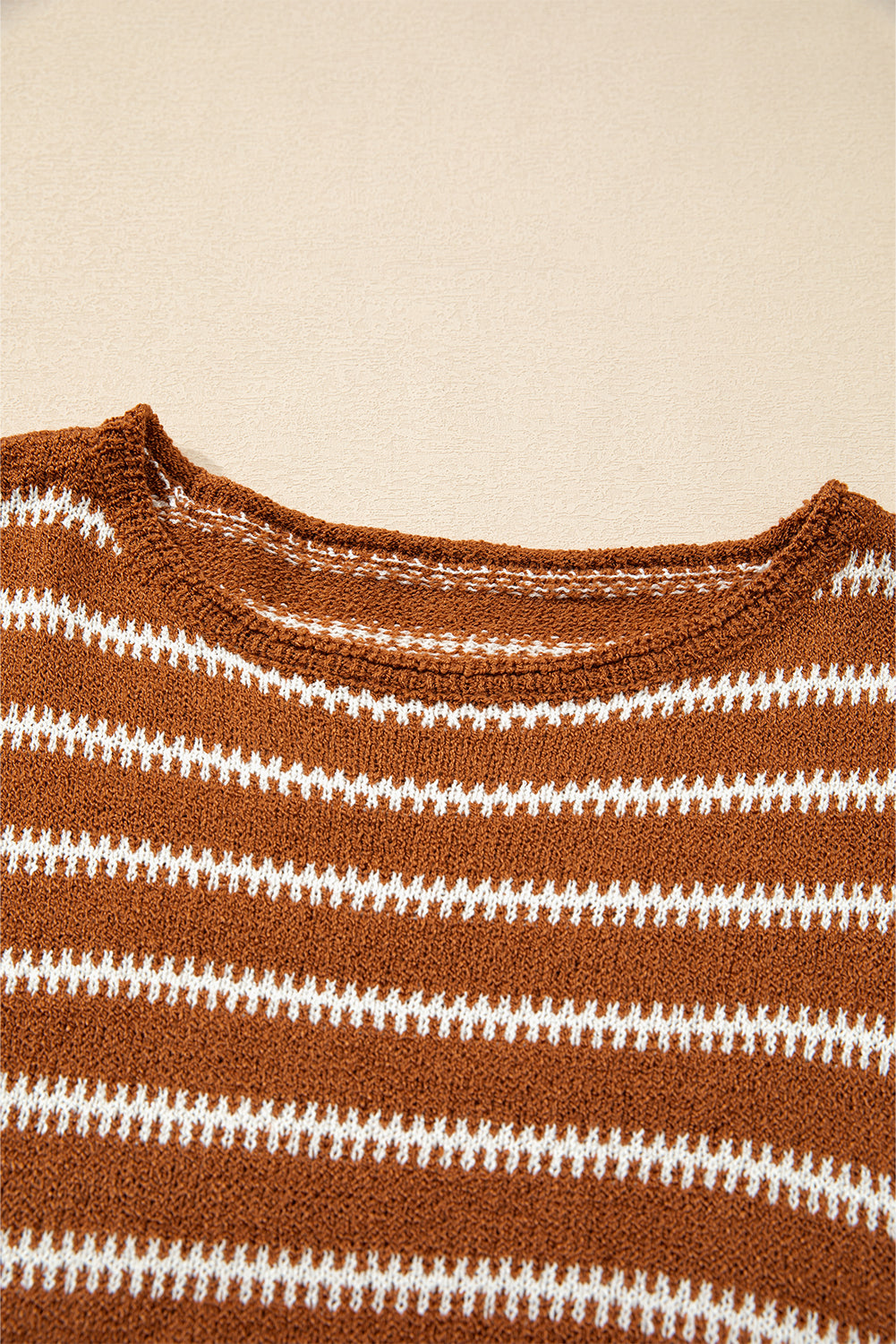 Khaki Stripe Drop Shoulder Casual Sweater