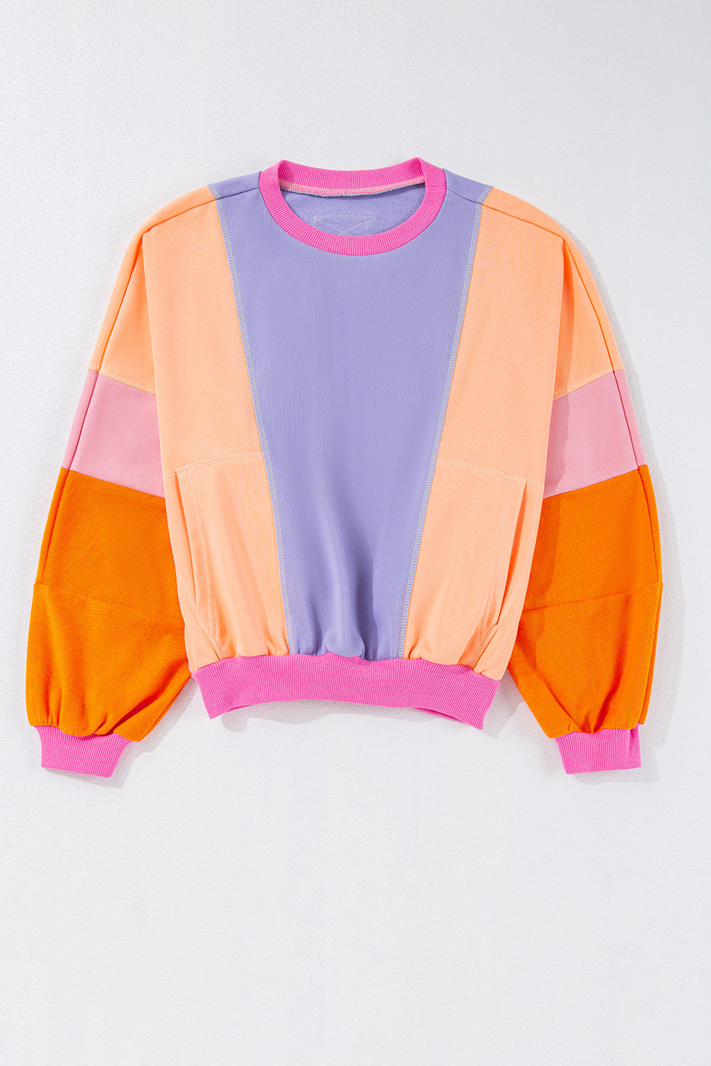 Dark Green Colorblock Patchwork Exposed Stitching Oversize Top