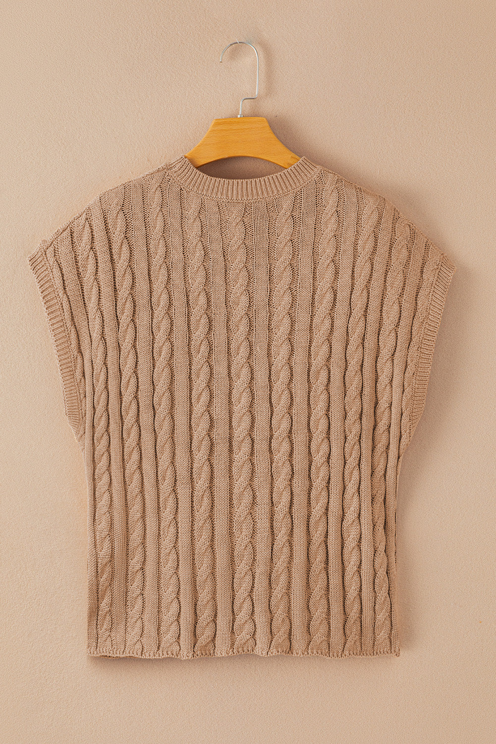 Black Crew Neck Cable Knit Short Sleeve Sweater