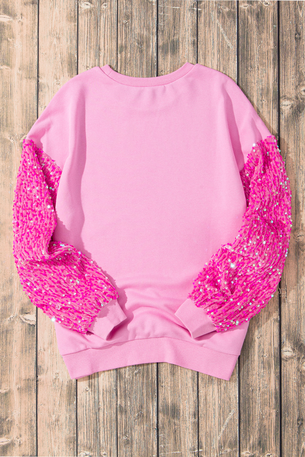 Orchid Petal Sequin Patchwork Long Sleeve Pullover Top