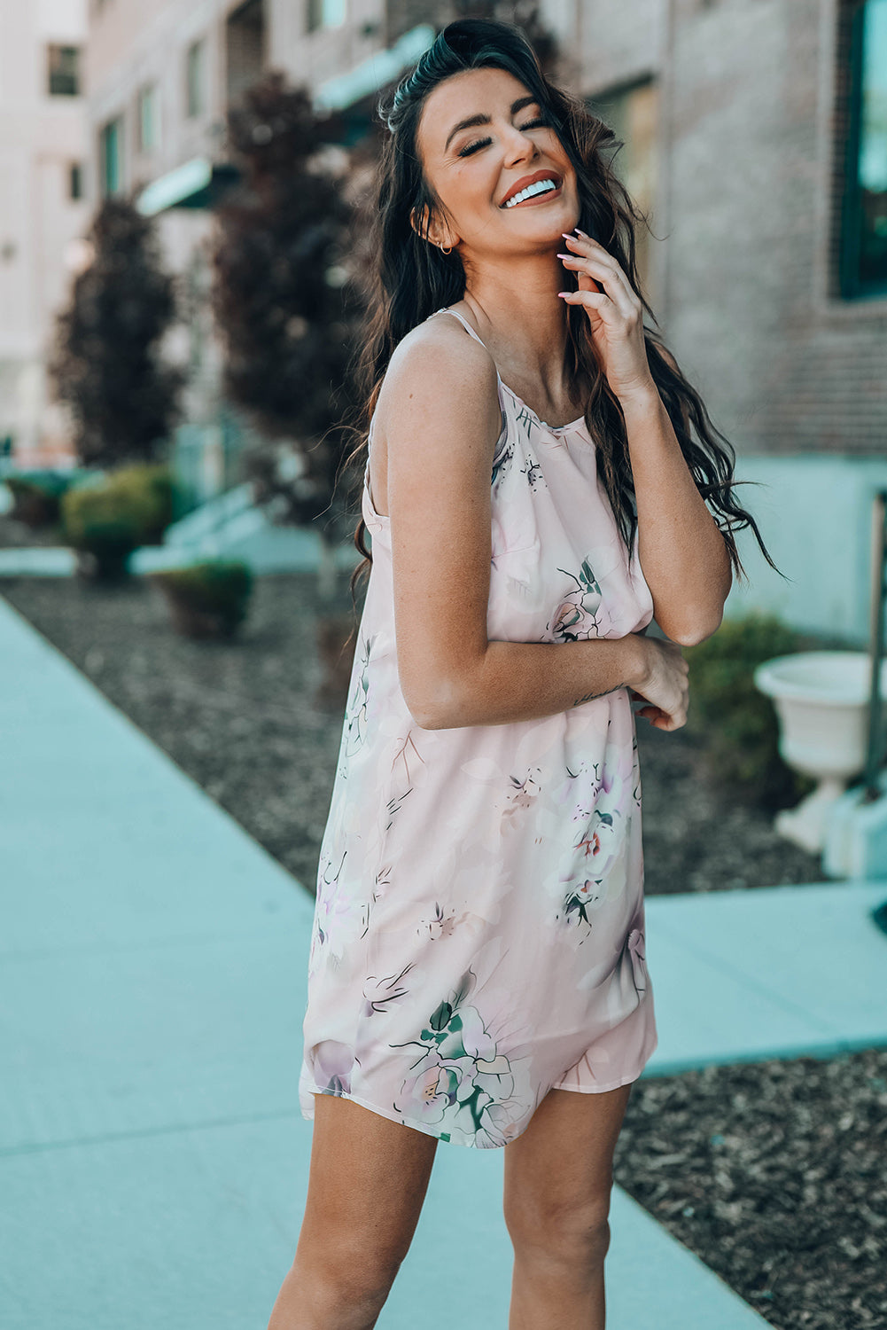 Palm Tree Leaf Print Navy Sleeveless Dress