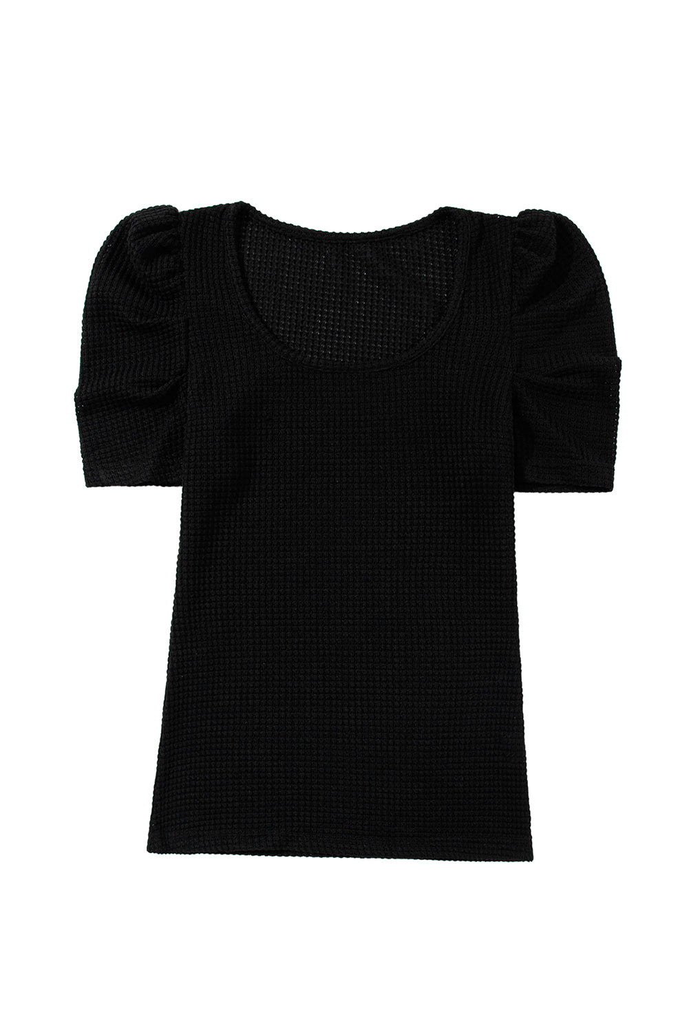 Bright Pink Waffle Knit Ruched Puff Sleeve Top