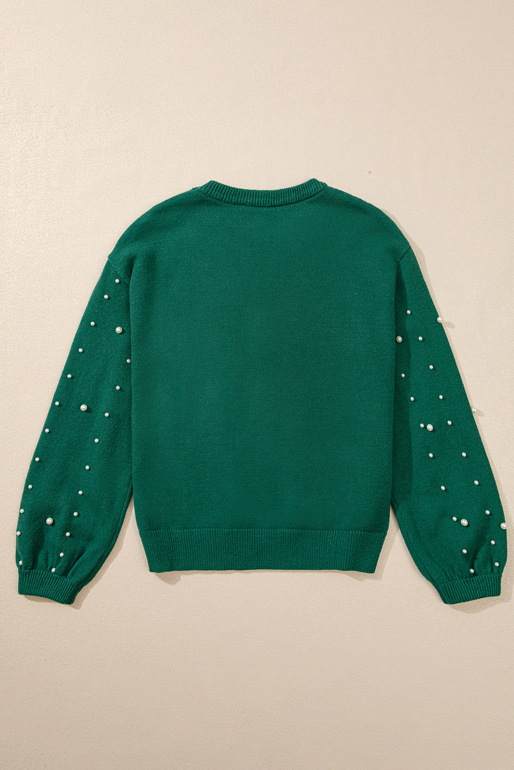 Light Grey Pearled Drop Shoulder Round Neck Sweater