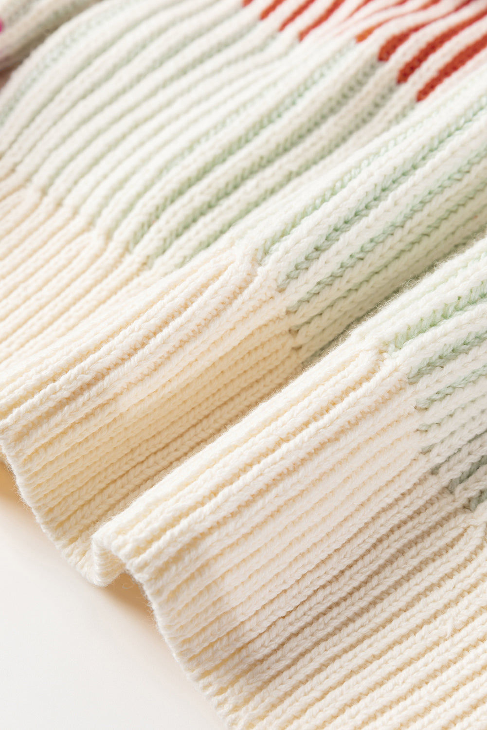 Multicolour Colorblock Textured Knit Bubble Sleeve Sweater