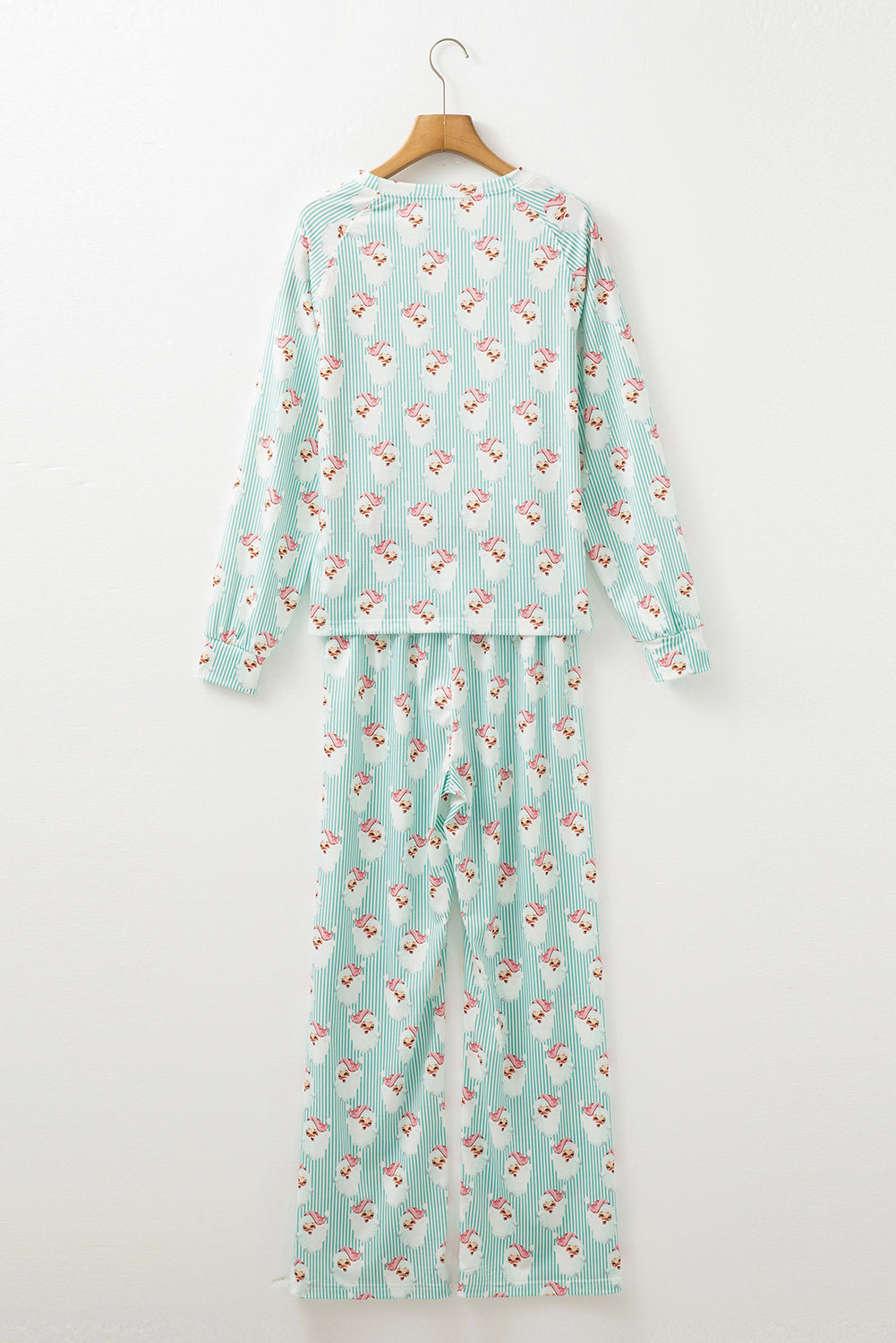 Sky Blue Santa Claus Striped Print Loose Fit Two Piece Lounge Set