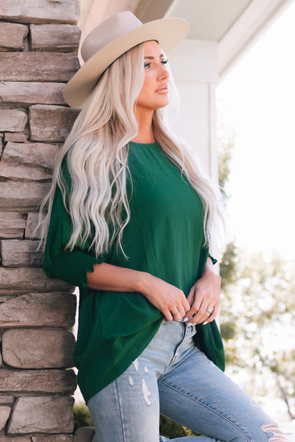 Rose Smocked Wrist Shift Top