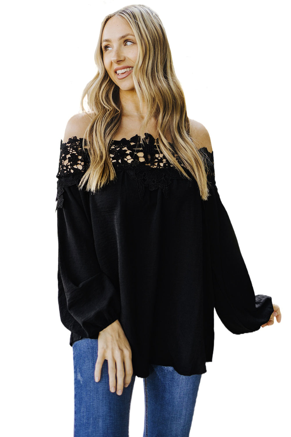 Black Blooming Lace Off The Shoulder Top
