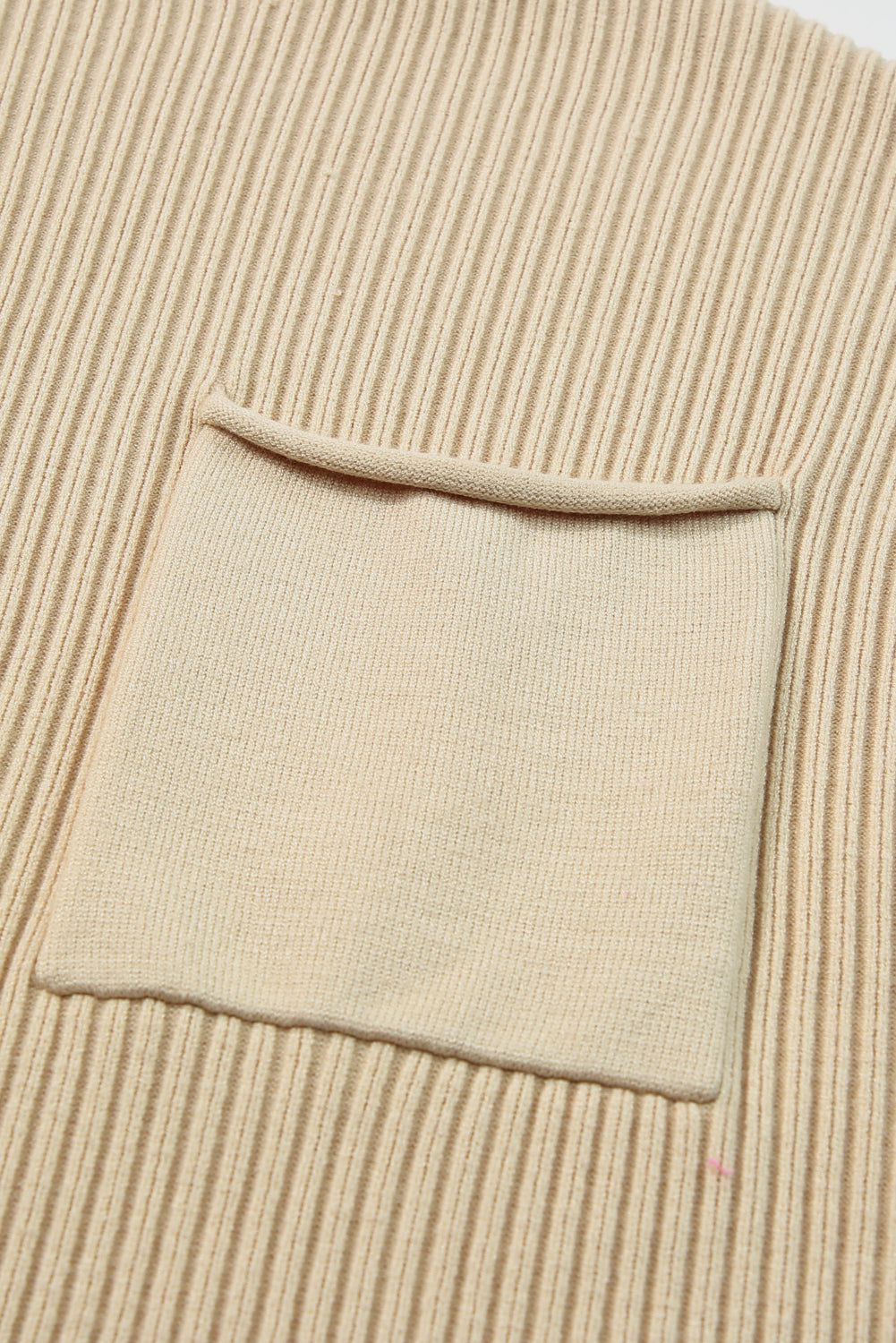 Beau Blue Patch Pocket Ribbed Knit Short Sleeve Sweater