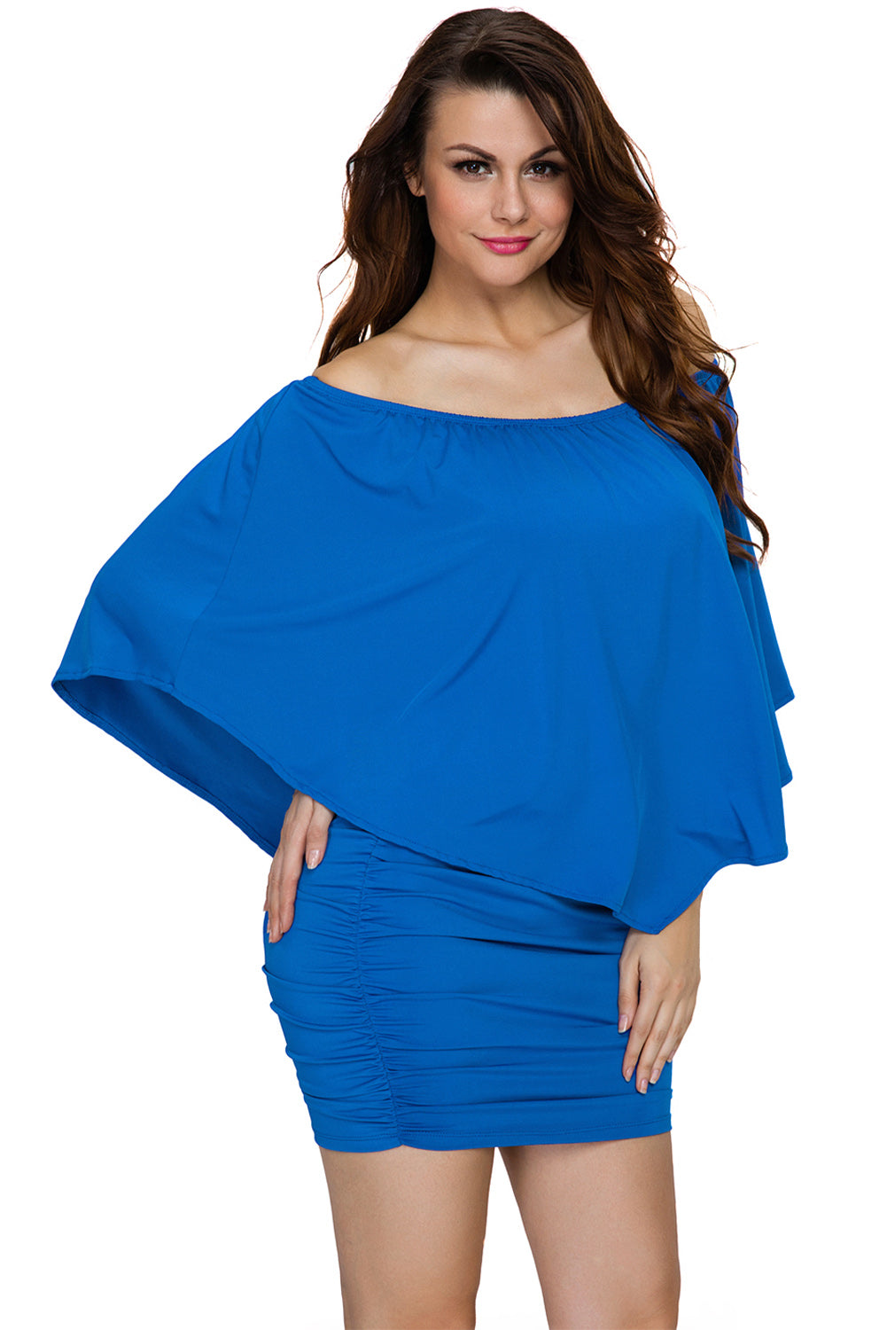 Multiple Dressing Layered Dark Blue Mini Poncho Dress