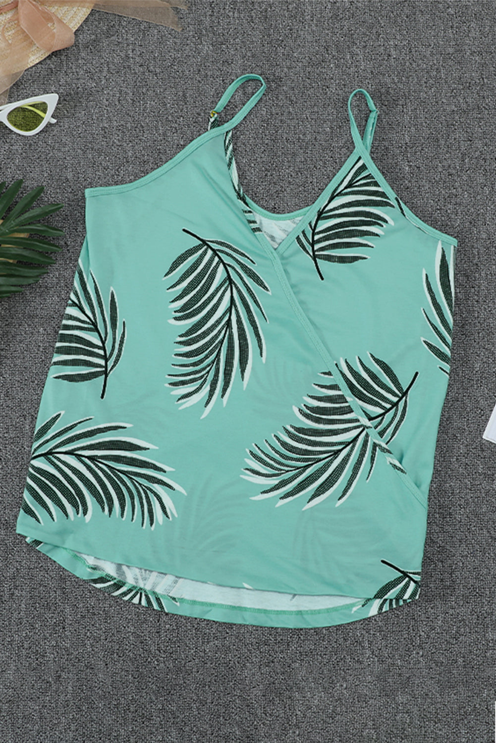 White Tropical Plant Print Tank Top