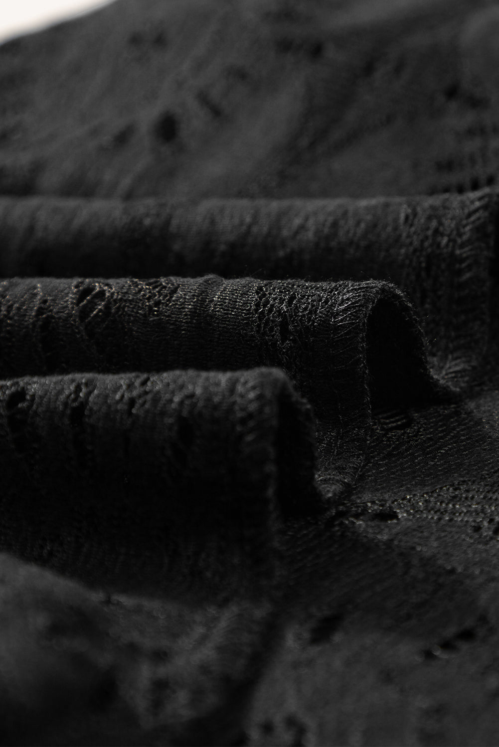 Bright Pink Flower Eyelet Jacquard Keyhole Flounce Sleeve Top