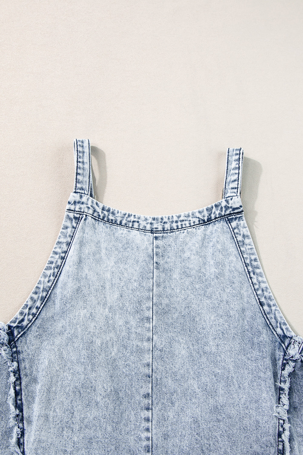 Dark Grey Light Wash Frayed Exposed Seam Wide Leg Denim Overall