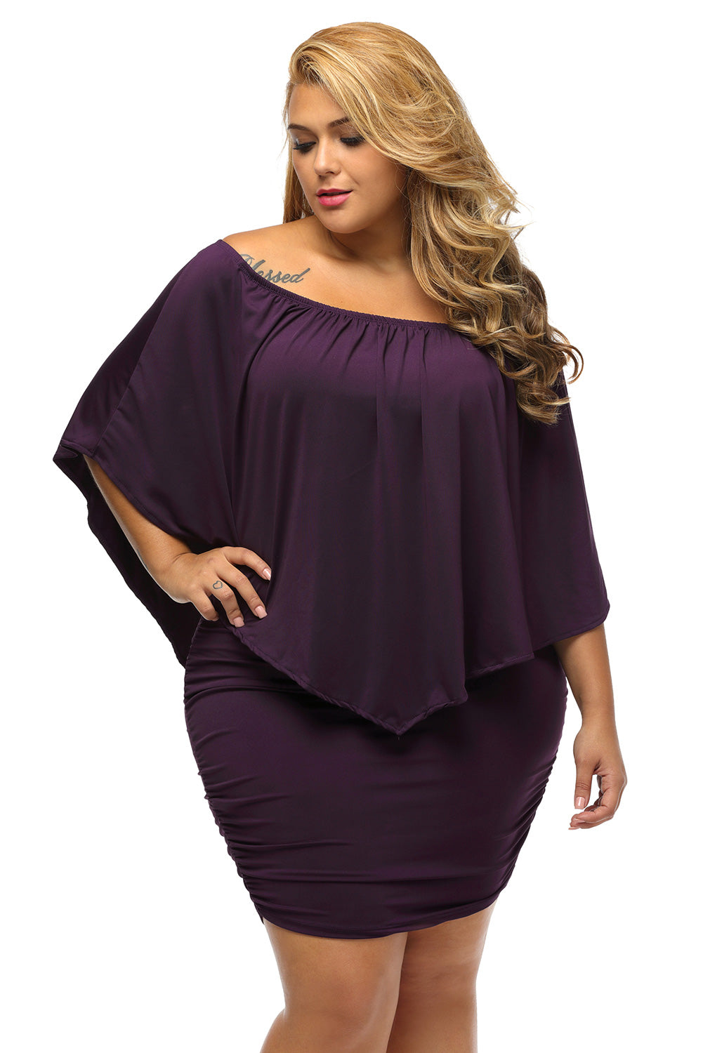 Multiple Dressing Layered Dark Blue Mini Poncho Dress