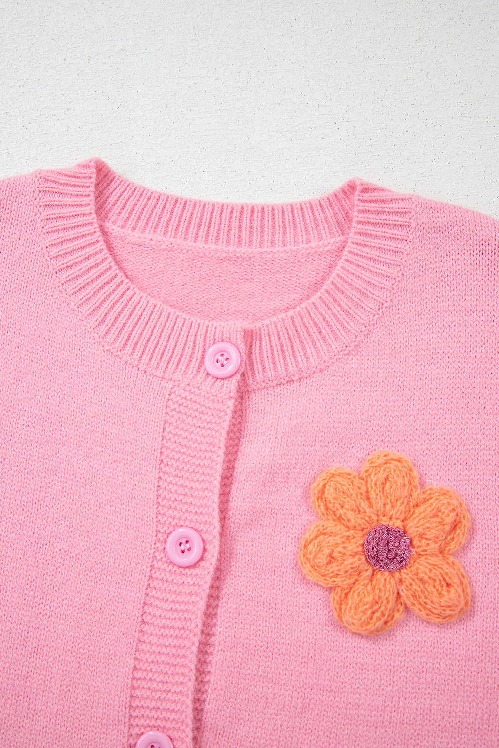 White Cute Knitted Floral Pattern Button Up Cardigan