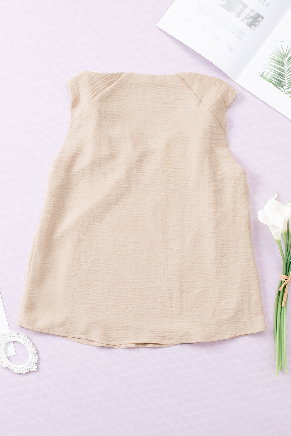 Rose White V Neck Knotted Shoulder Vest