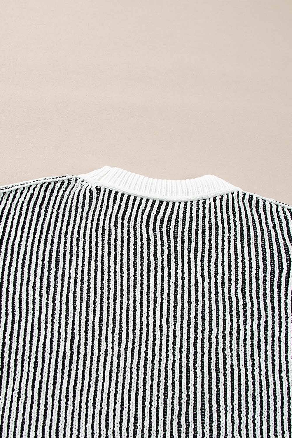 Dark Blue Striped Textured Knit Contrast Edge Loose Sweater
