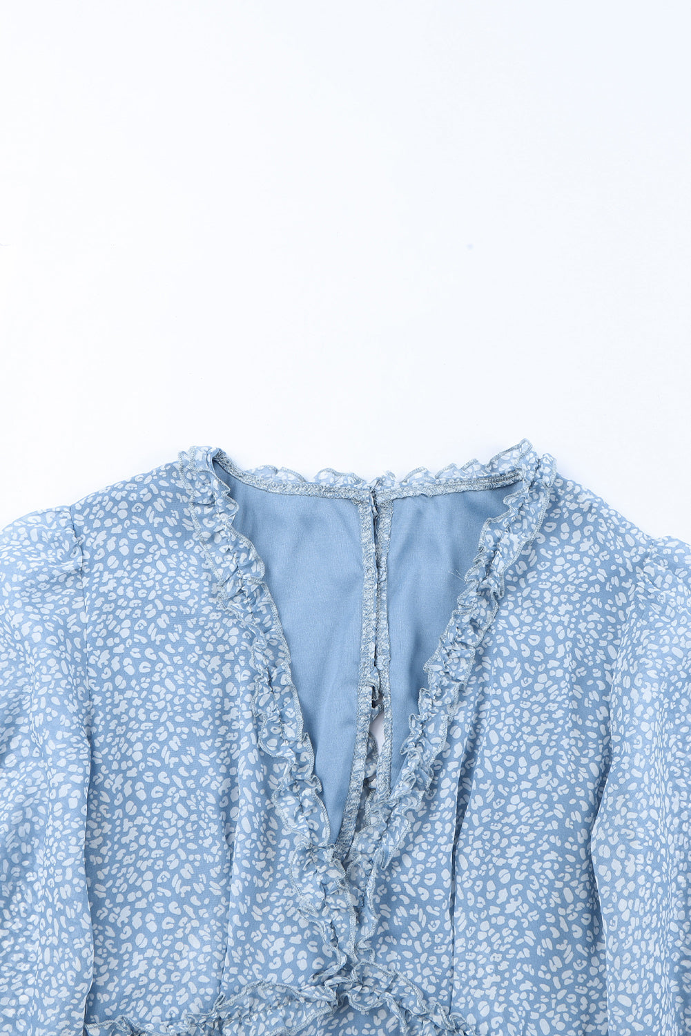 Blue Ruffle Detailing Open Back Floral Dress