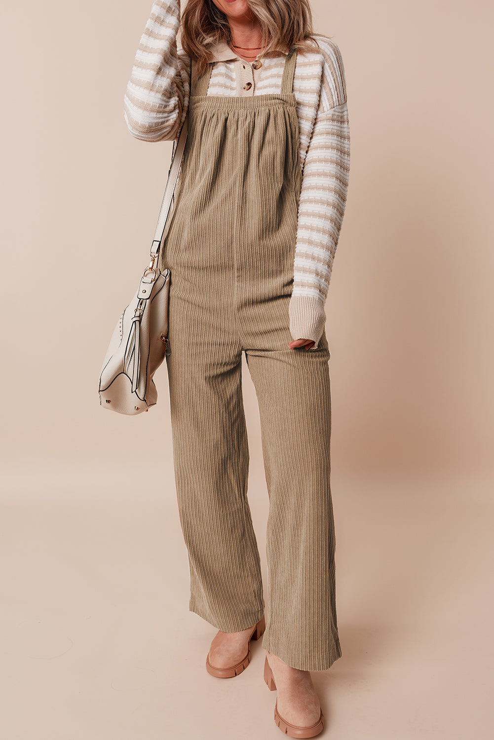 Real Teal Solid Pocketed Loose Fit Corduroy Overall