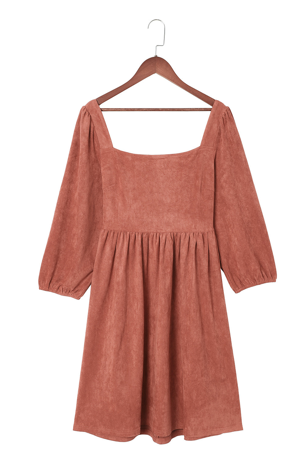 Black Suede Square Neck Puff Sleeve Dress