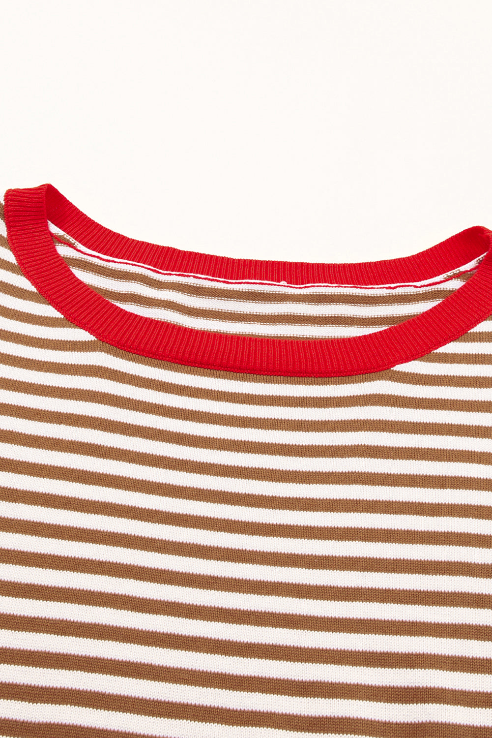 Fiery Red Contrast Trimmed Striped Drop Shoulder Sweater