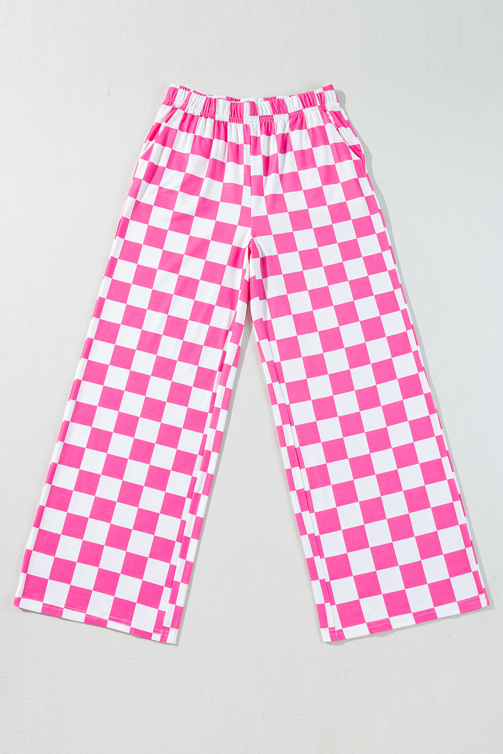 Green 2-Tone Checked Print High Waist Wide Leg Pants
