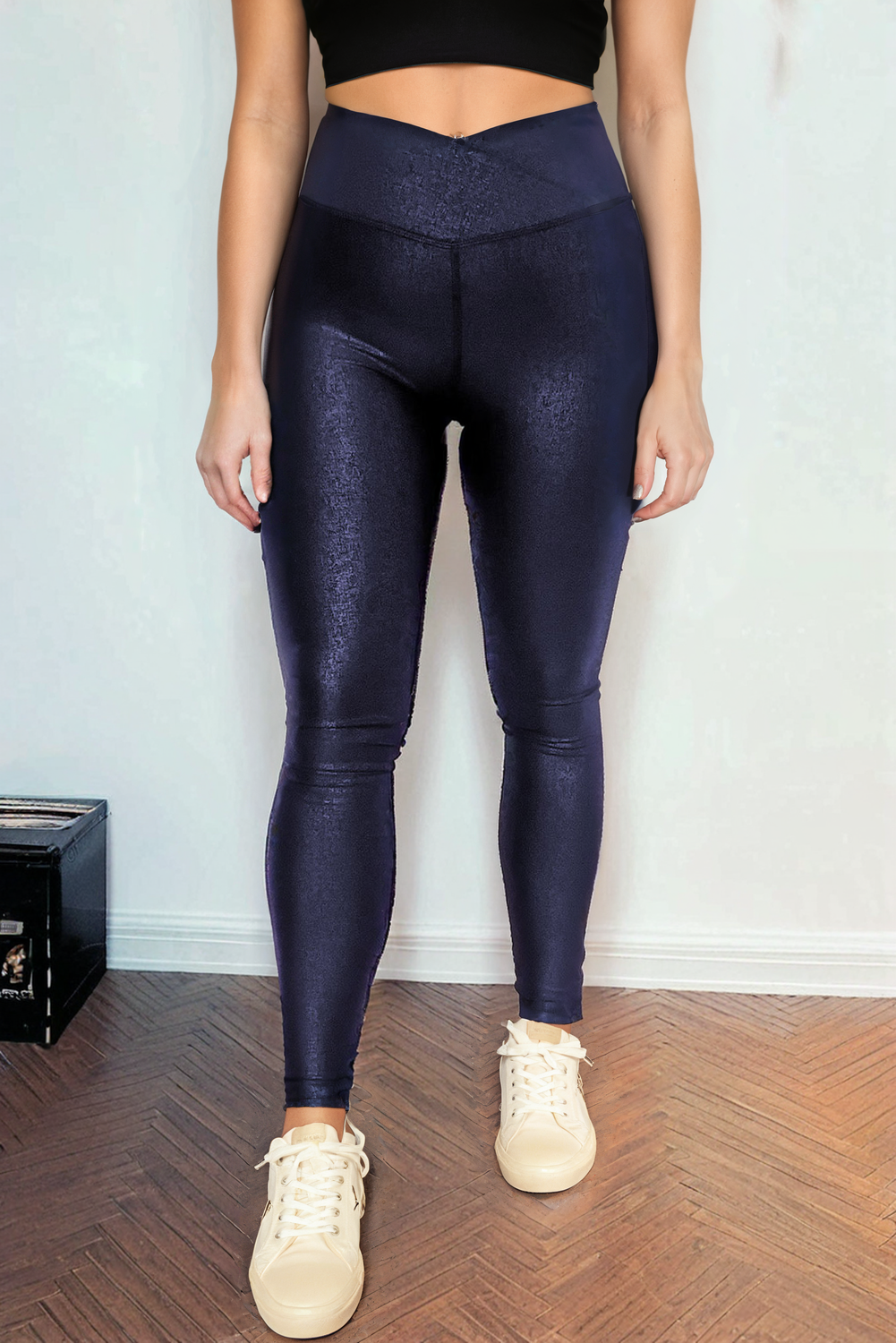 Rose Red Crossed Dip Waist Sleek Leather Leggings