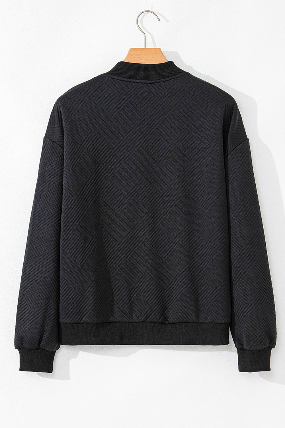 Myosotis Solid Textured Stand Neck Zipper Bomber Jacket