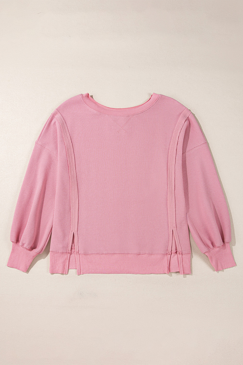 Gray Waffle knit Bishop Sleeve Split Oversized Top