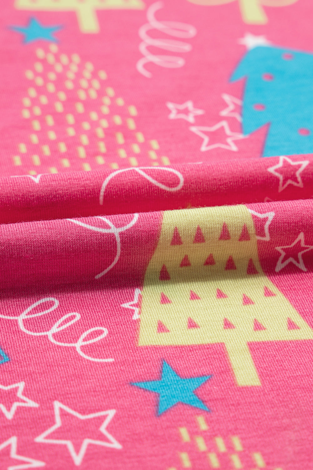 Green Christmas Tree Print V Neck Tee and Pants Lounge Set