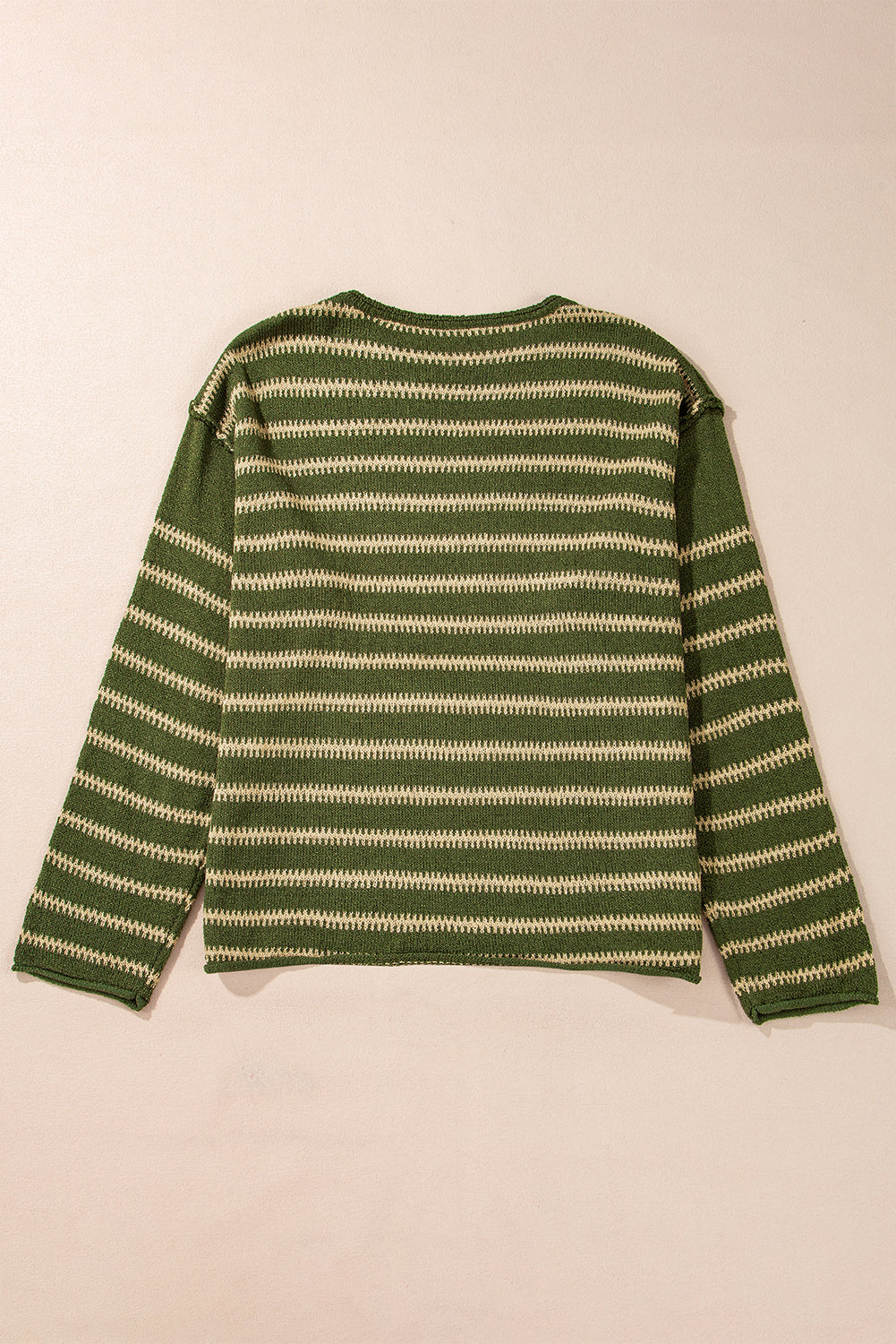 Khaki Stripe Drop Shoulder Casual Sweater